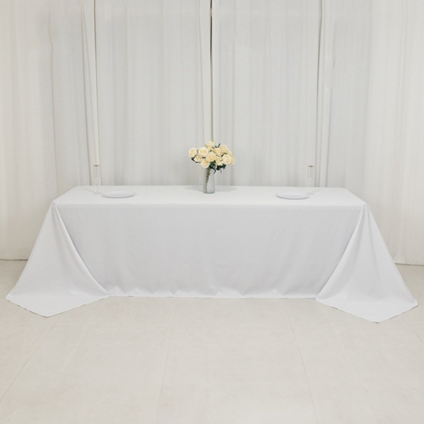 Fire Retardant Premium Polyester 90"x156" Rectangular Tablecloth White - Stylish High-Performance Seamless Table Cover for Large Gatherings