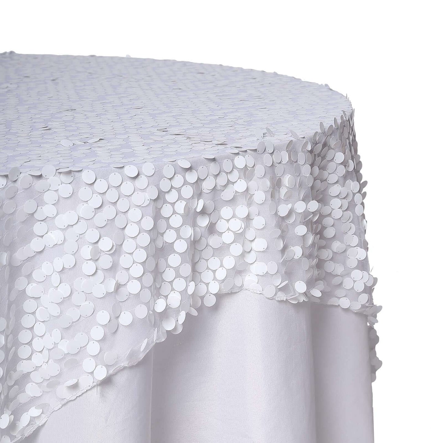Sequin 72"x72" Table Overlay Square Tablecloth White - Big Payette Design for Classy Celebrations