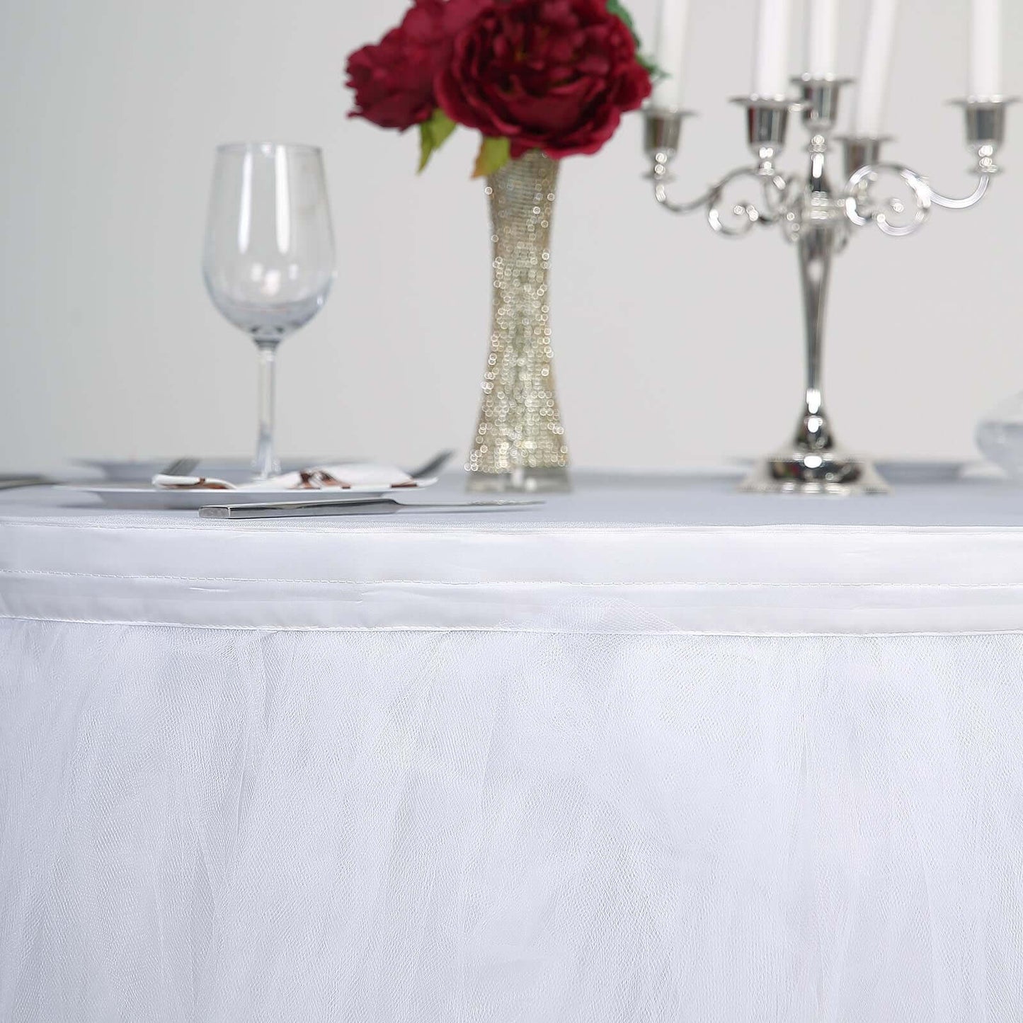 Tulle 14ft Table Skirt White - 4 Layer Pleated Tutu Chic & Soft Event Table Cover