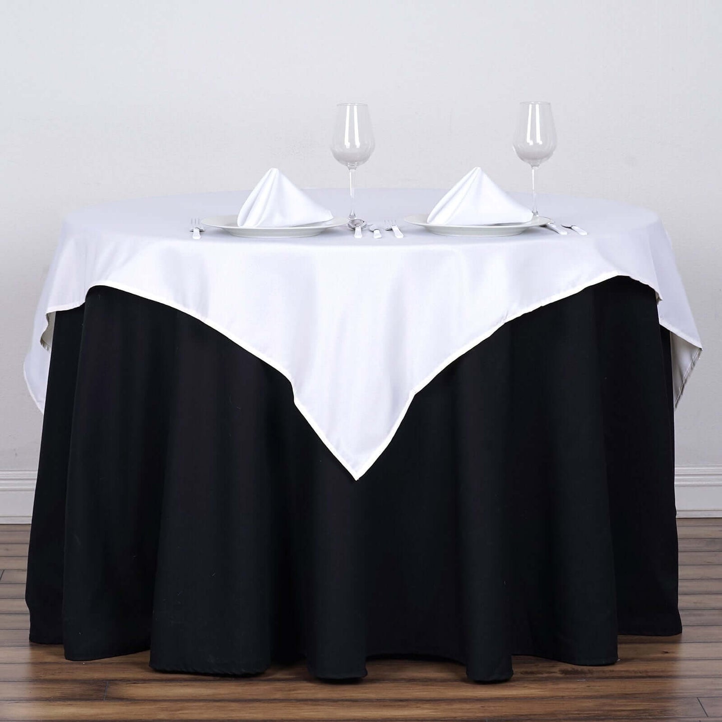 Polyester 54"x54" Table Overlay Square Tablecloth White - Wrinkle-Resistant & Durable Table Cover for Events