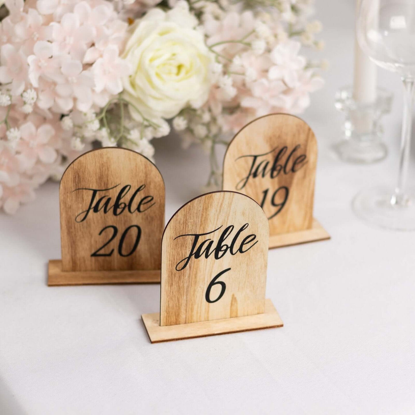 20-Pack 4.5" Wooden Arch Table Numbers, 1-20 Natural Rustic Table Number Placecard - Perfect for Wedding and Event Tables