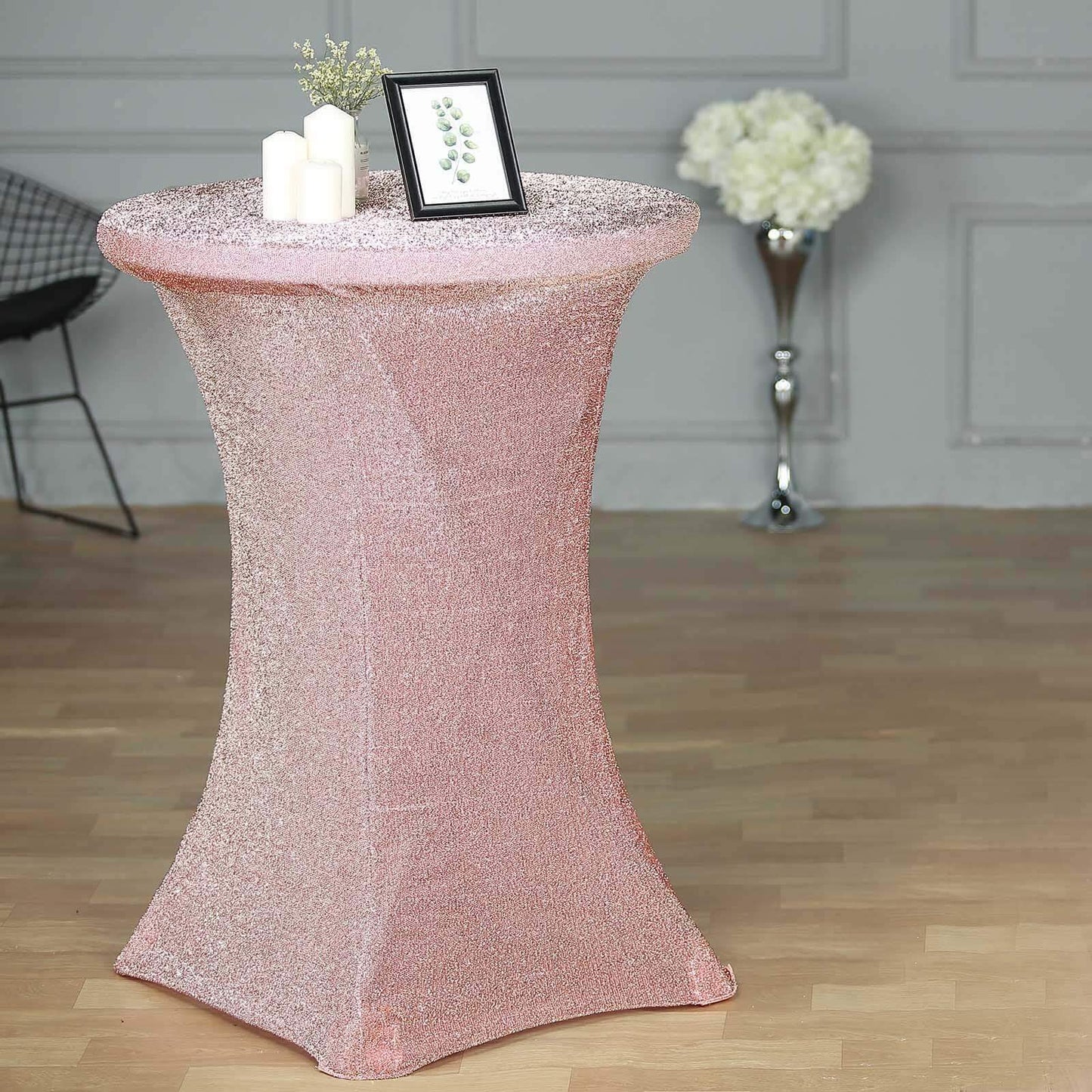 Metallic Spandex 36" Fitted Glitter Round Cocktail Table Cover Rose Gold - Stretch Fit for High Top Tables