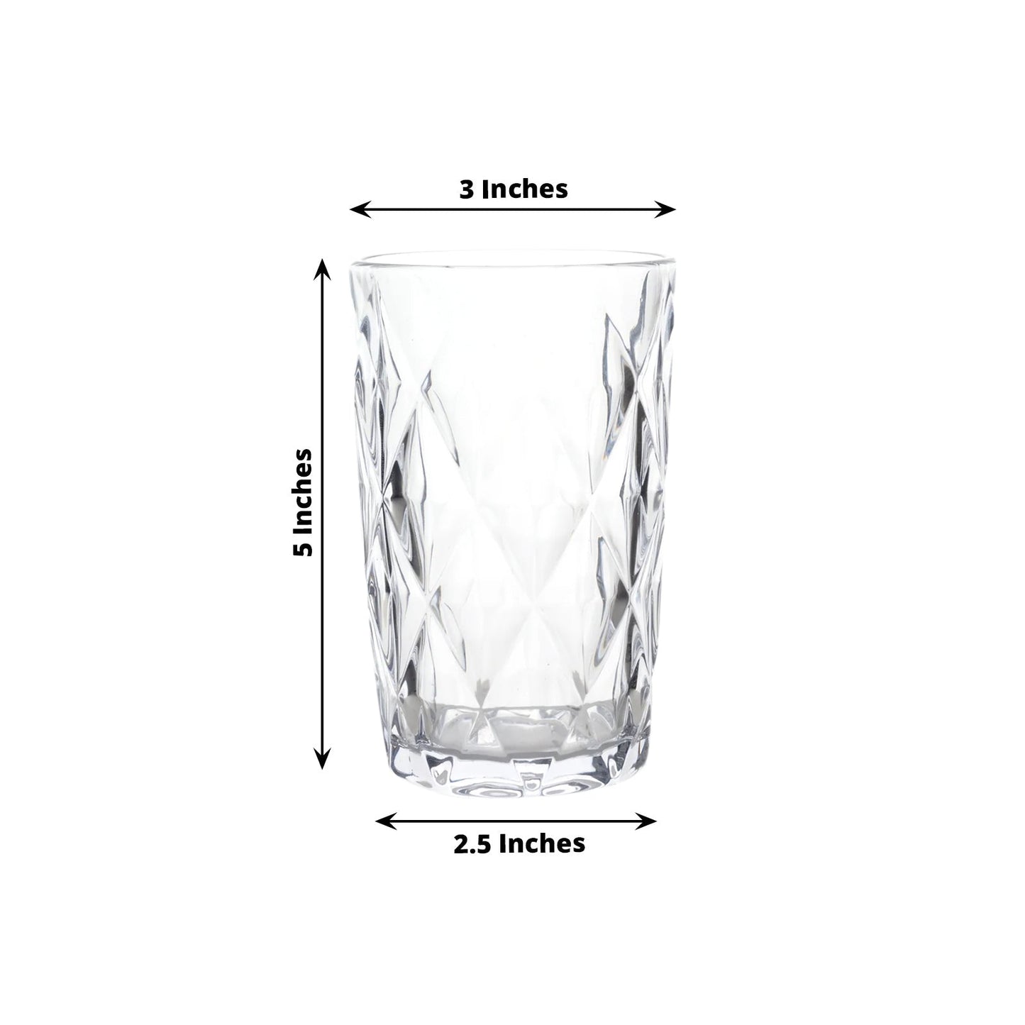 6-Pack Whiskey Glasses Clear Textured Crystal Cut Design with Heavy Base - Highball Tumblers for Parties & Events 12oz 5"