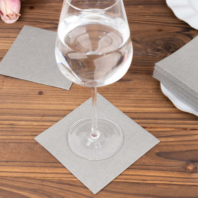 20 Pack Linen-Like Paper 5"x5" Napkins Silver - Highly Absorbent Airlaid Napkins