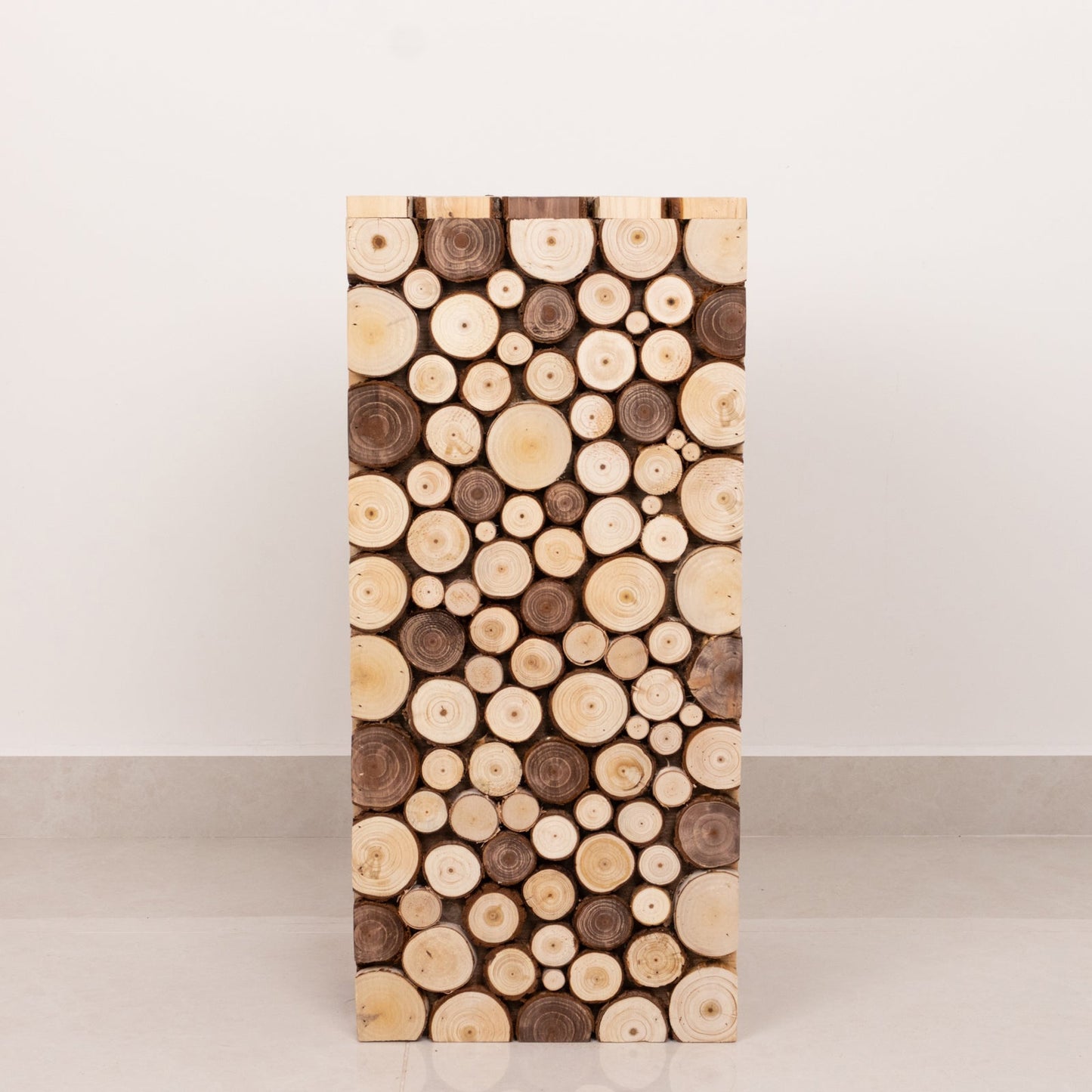 24" Natural Wooden Slices Pillar Prop Pedestal Stand, Rustic Farmhouse Wood Riser Rectangular Plant Stand