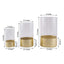 Set of 3 Glass Cylinder Vases Honeycomb Design Clear with Gold Base - Decorative Candle Holder Centerpieces 6", 8", 10"