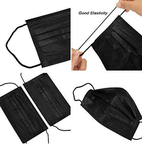 50 Pack 3 Ply Black Disposable Face Mask Non Woven Mask with Ear Loop