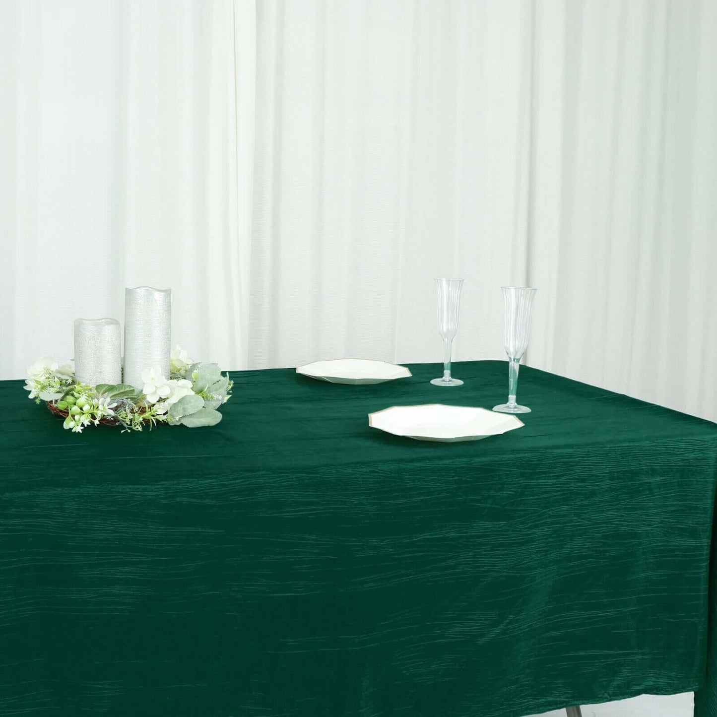 Taffeta 60"x102" Rectangle Tablecloth Hunter Emerald Green - Accordion Crinkle Table Cover