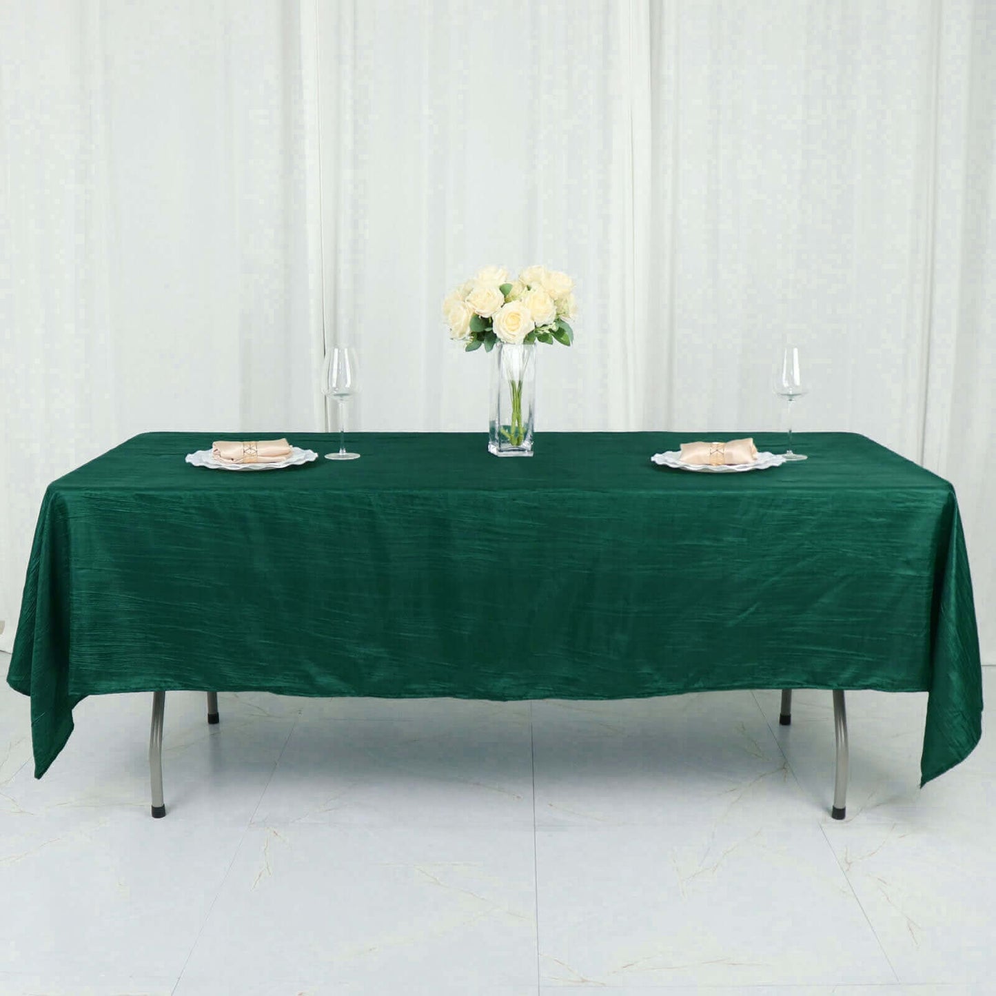 Taffeta 60"x102" Rectangle Tablecloth Hunter Emerald Green - Accordion Crinkle Table Cover