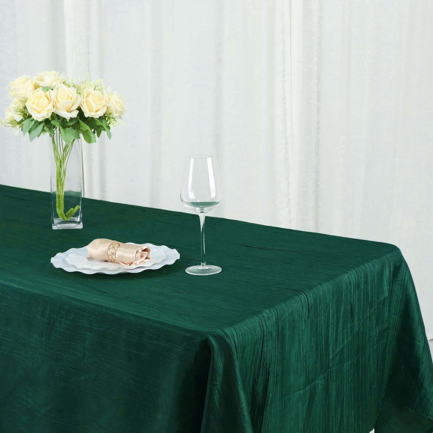 Taffeta 60"x102" Rectangle Tablecloth Hunter Emerald Green - Accordion Crinkle Table Cover