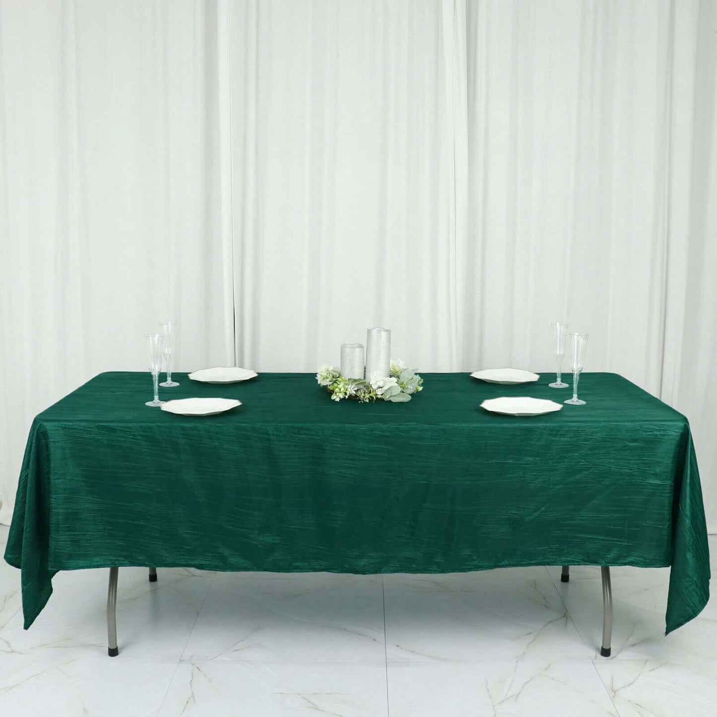 Taffeta 60"x102" Rectangle Tablecloth Hunter Emerald Green - Accordion Crinkle Table Cover