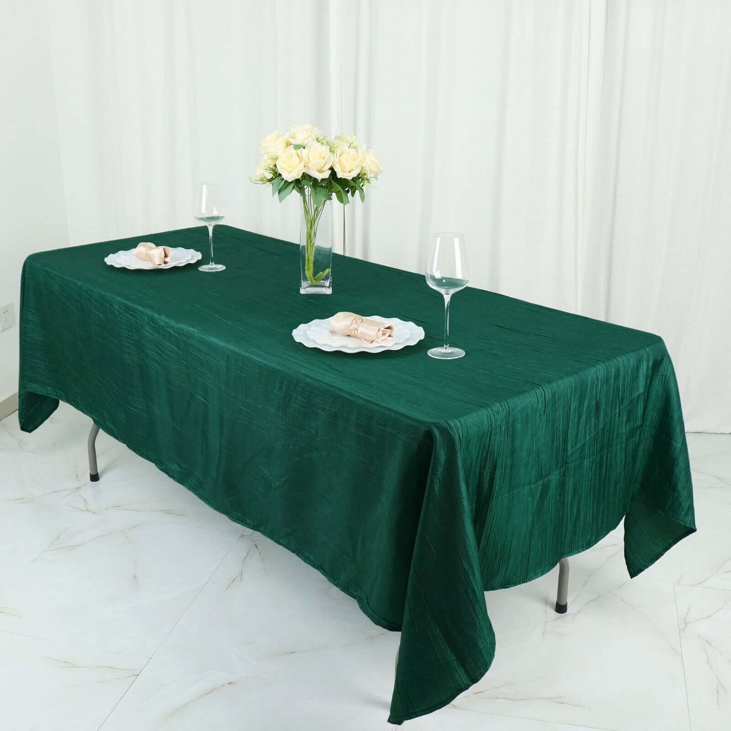 Taffeta 60"x102" Rectangle Tablecloth Hunter Emerald Green - Accordion Crinkle Table Cover