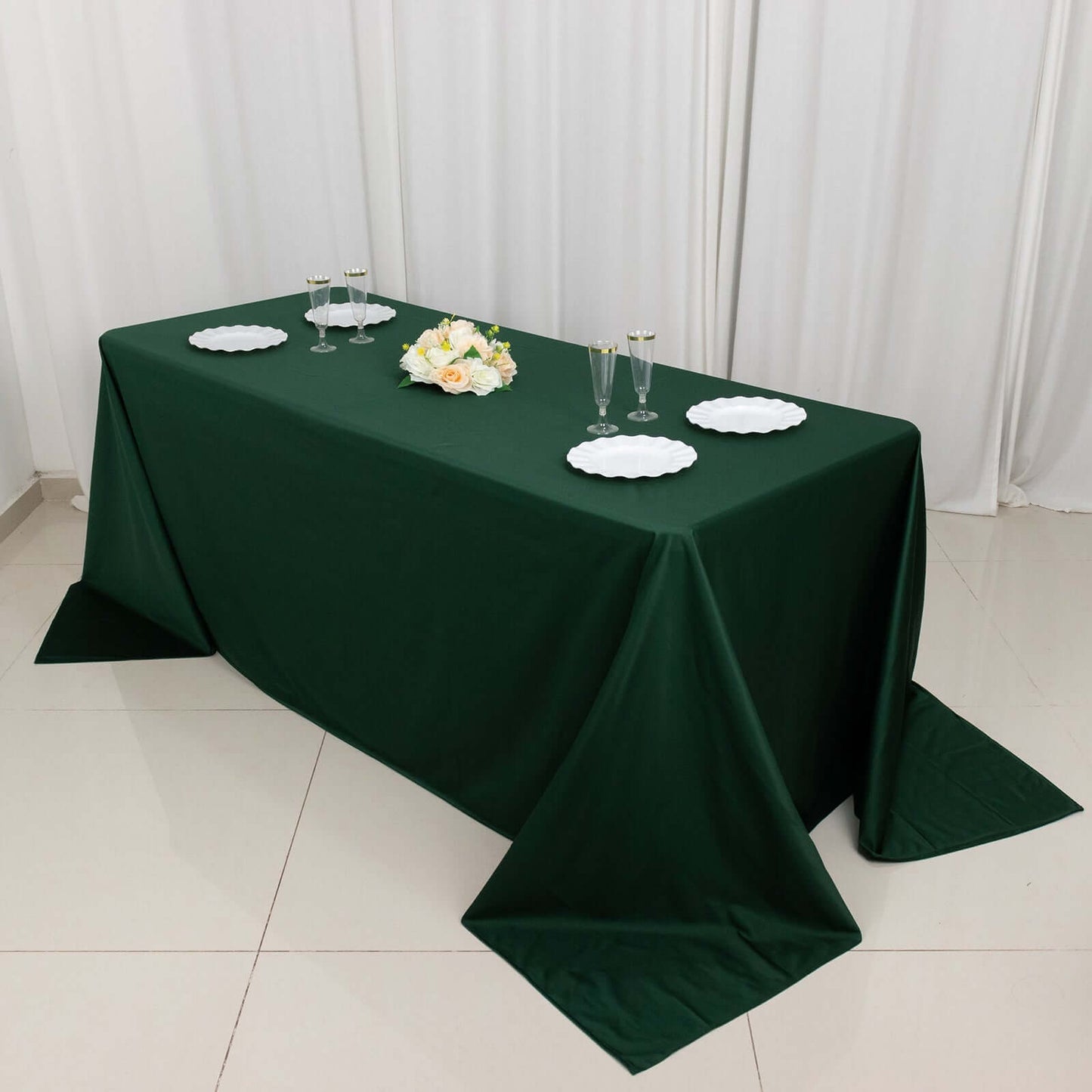 Scuba Rectangular 90"x132" Tablecloth Hunter Emerald Green - Wrinkle Free, Stain Resistant & Seamless Table Cover