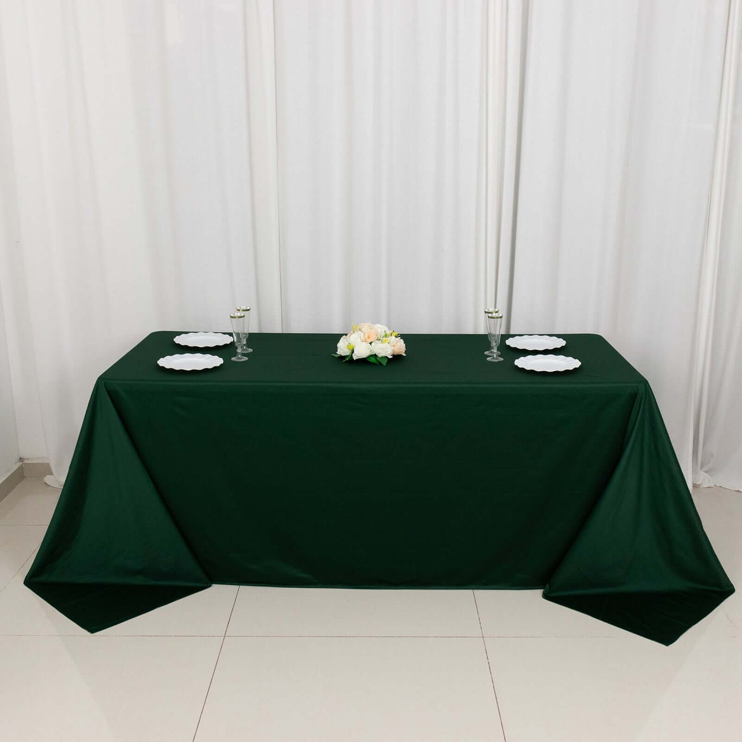 Scuba Rectangular 90"x132" Tablecloth Hunter Emerald Green - Wrinkle Free, Stain Resistant & Seamless Table Cover