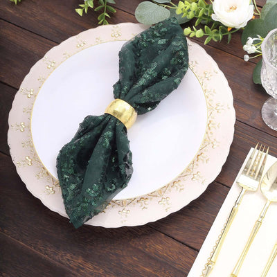 Sequin Tulle 20"x20" Napkin Hunter Emerald Green - Embroidered Leaf Vine Dinner Napkins
