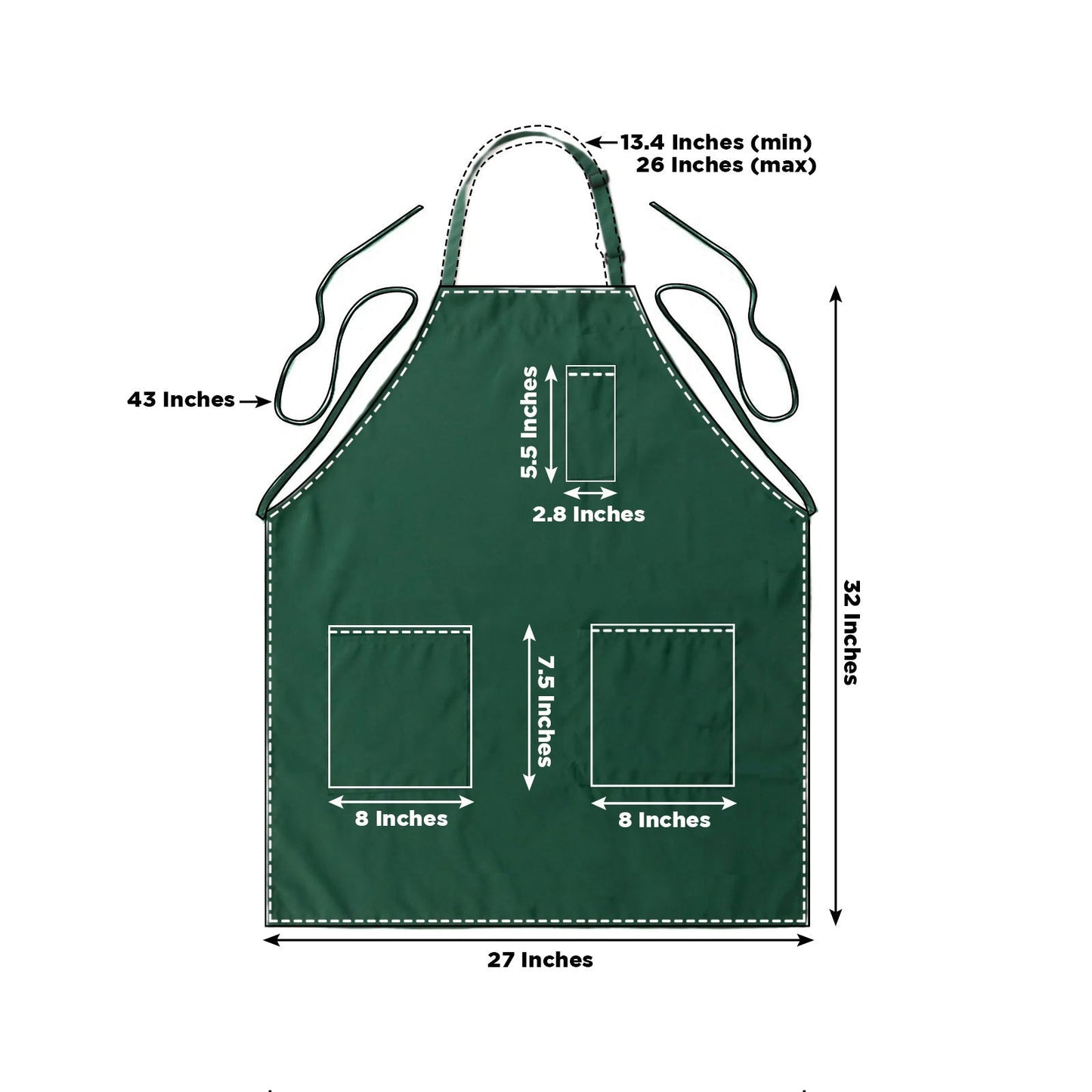 Hunter Emerald Green Premium Polyester Cooking Chef Apron with Adjustable Neck and Long Ties, Waterdrop Resistant 2 Pockets Unisex Kitchen Bib Apron