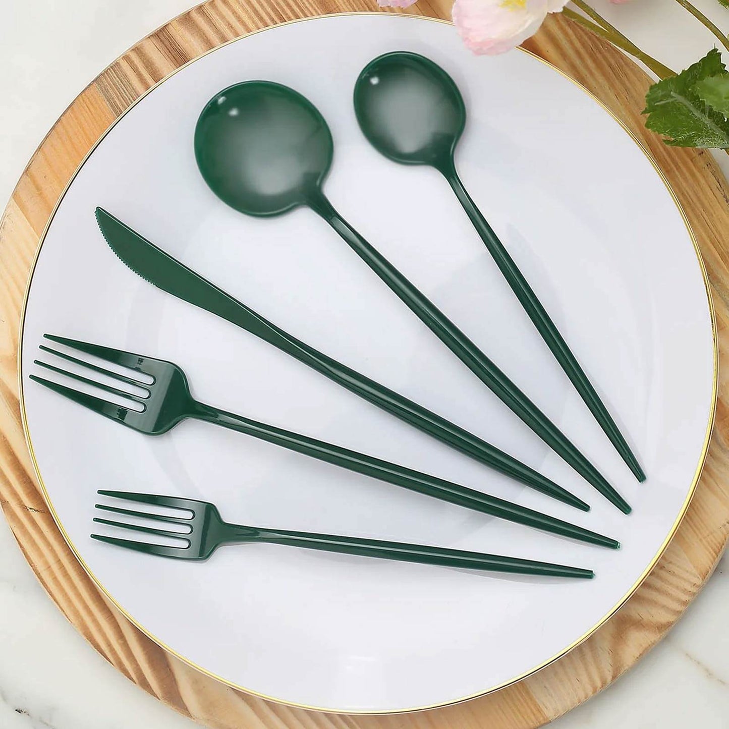 50-Pack Plastic Utensil Set Hunter Emerald Green - Premium Disposable Heavy Duty Sleek Flatware