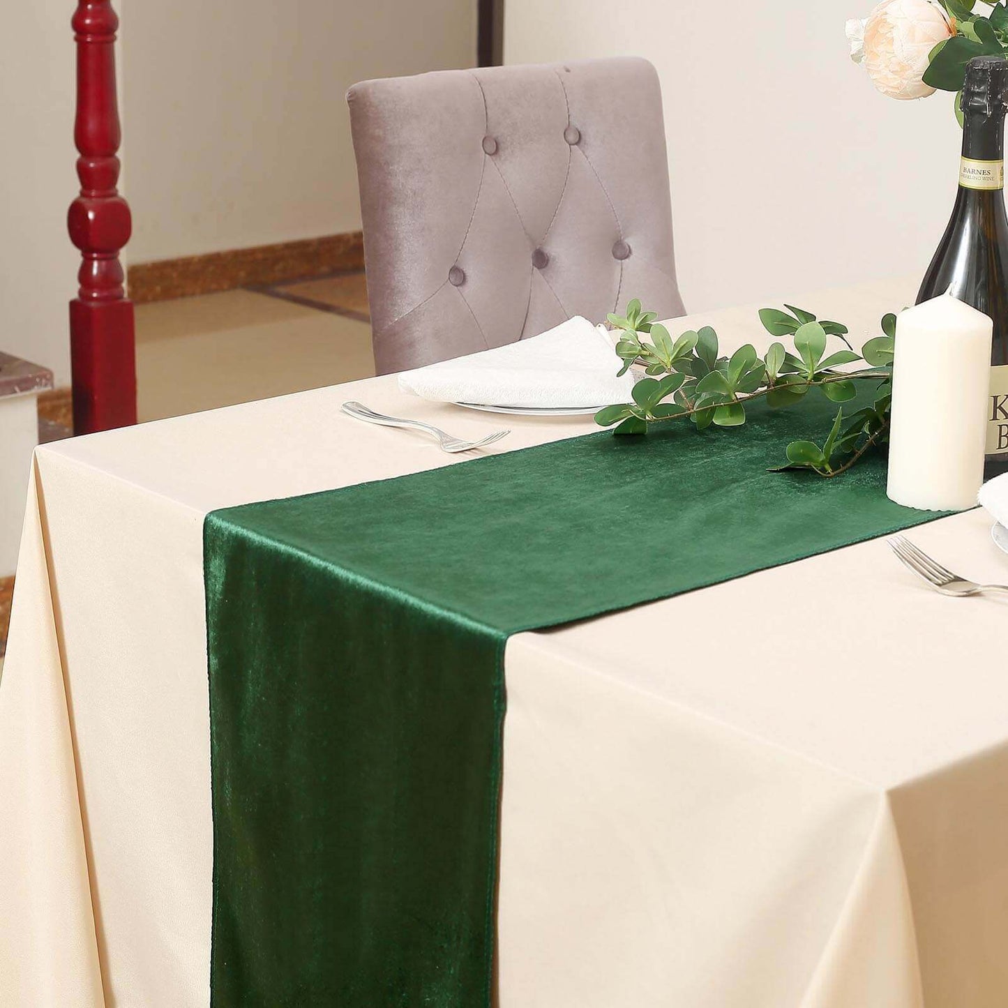 Premium Velvet 12"x108" Table Runner Hunter Emerald Green - Sheen Finish Reusable Table Decor