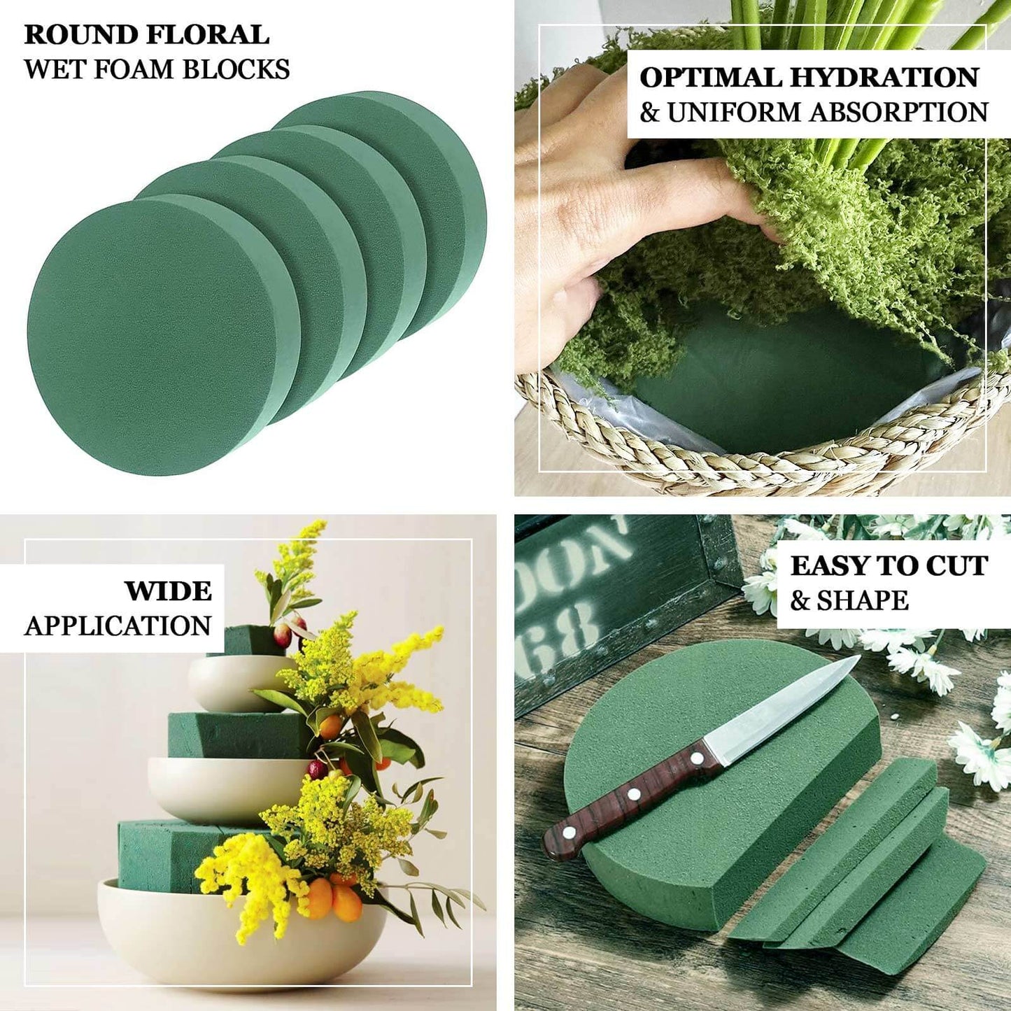 6 Pack Green Large Floral Foam Blocks for Artificial Flowers, 6" Round Wet Styrofoam Bricks Artificial Flower Arrangement Craft Supplies