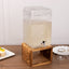 Gallon Clear Hammered Glass Beverage Dispenser, Rectangular Juice Jar with Wooden Stand and Lid - Lead-Free Countertop Feature 19"