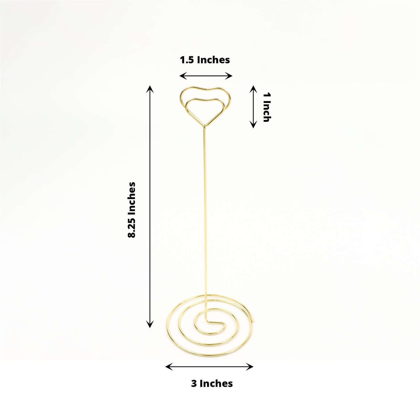 10-Pack Metal Card Holder Stands Heart Design Gold - Table Number Stands and Wedding Place Card Menu Clips 8"