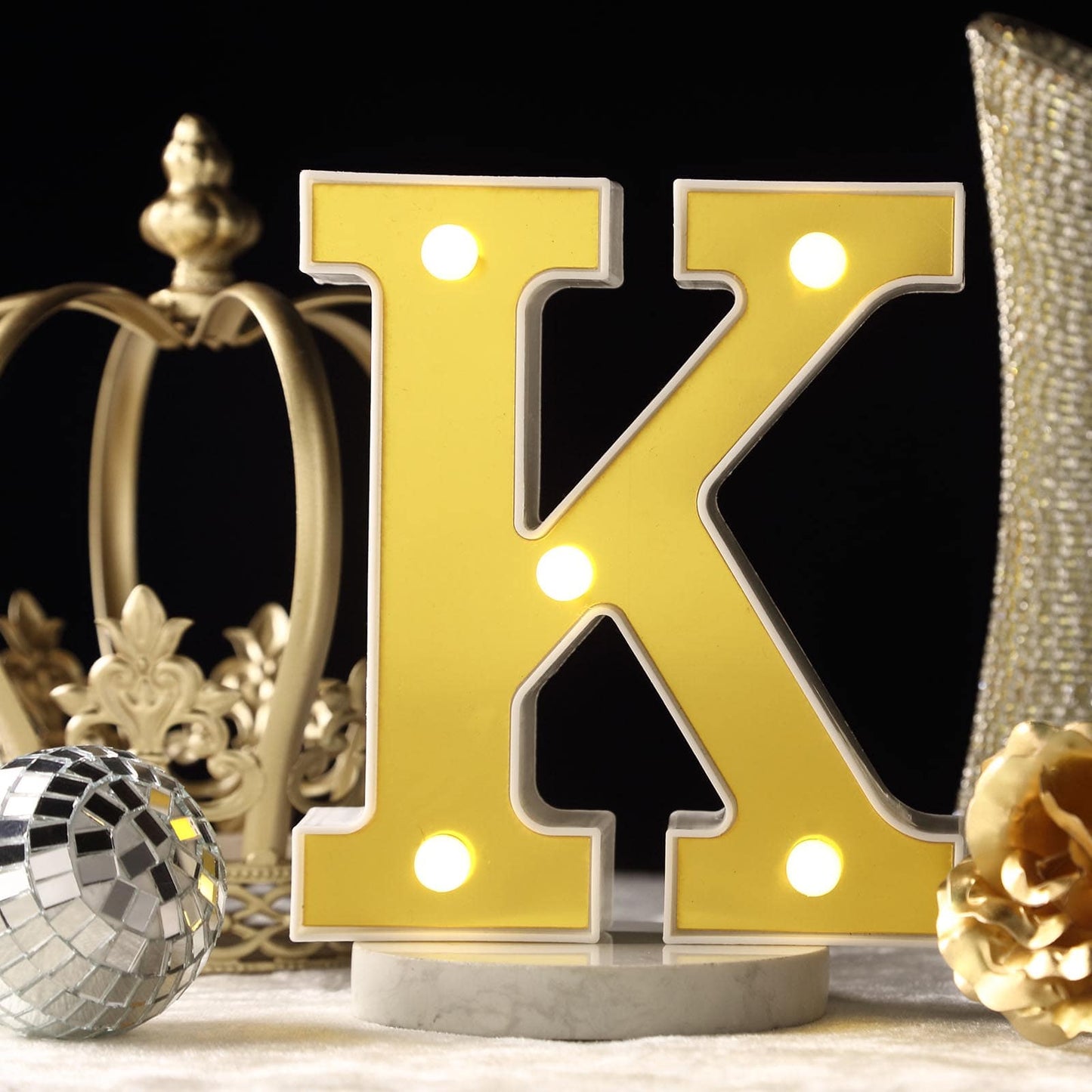 3D Marquee Letter "K" Warm White 5 LED Lights Gold - Chic Light-Up Decor for Events 6"
