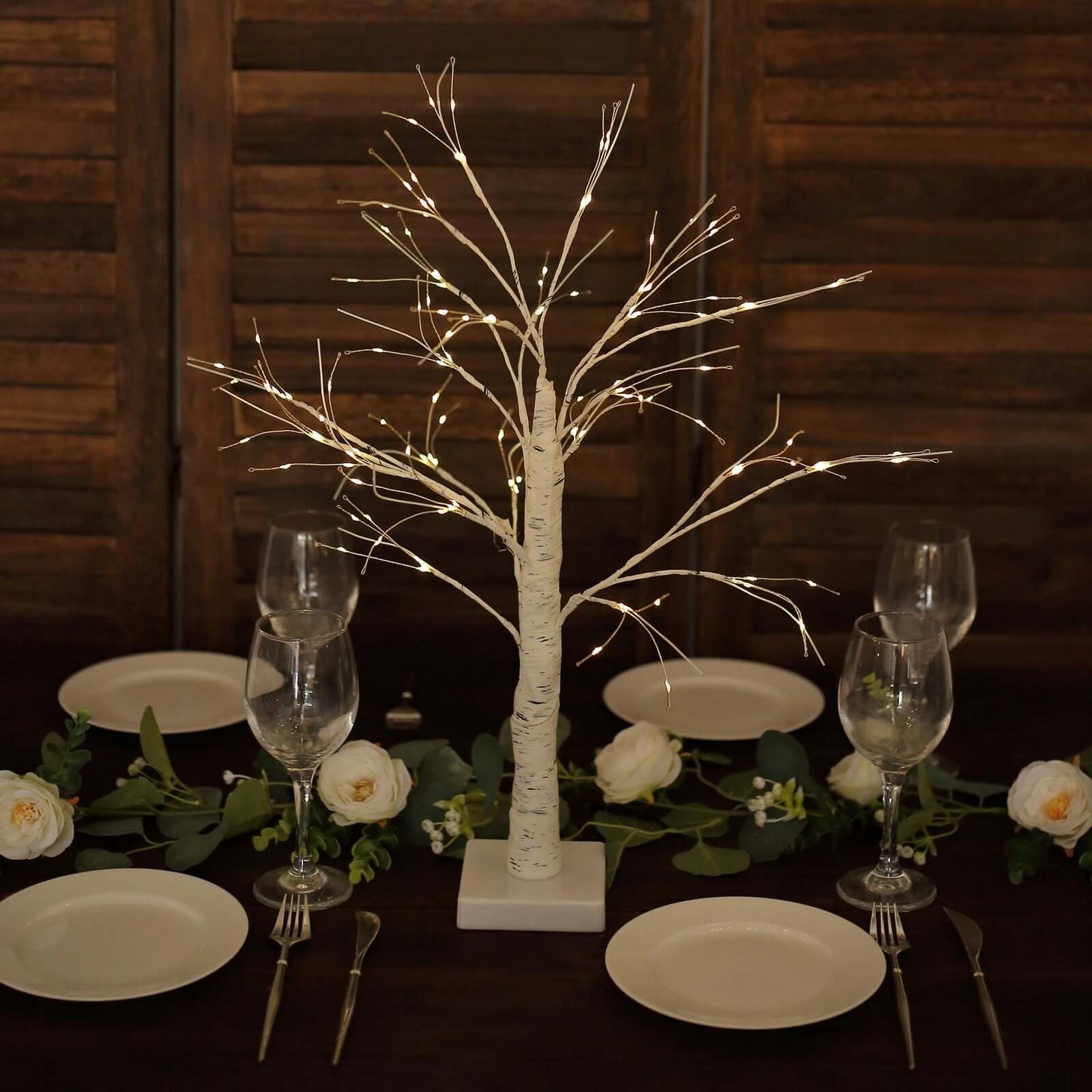 Lighted Birch Tree Lamp White Design Warm White - Battery Operated Rechargeable LED Table Accent 2ft