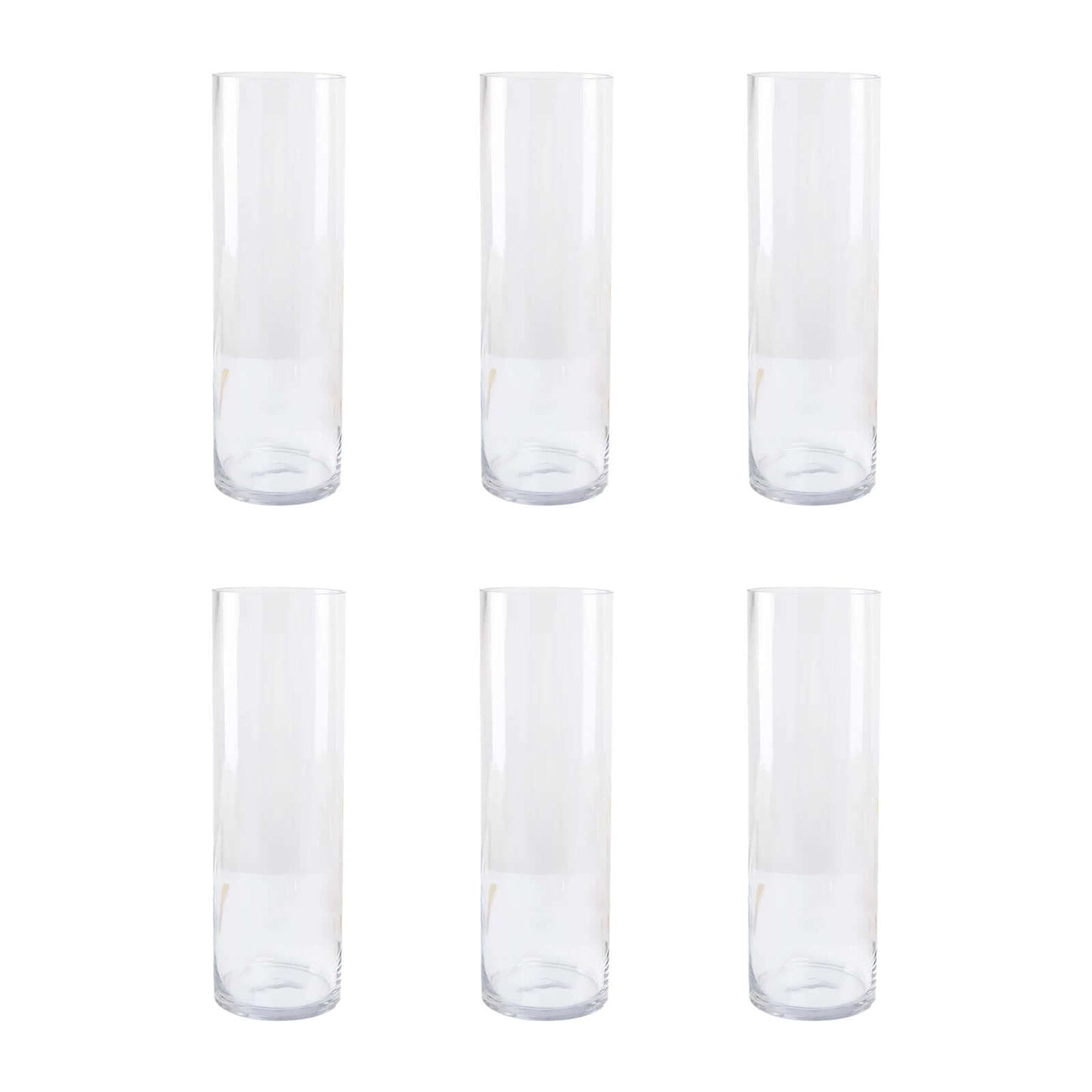 6-Pack Glass Flower Vases Cylinder Design Heavy Duty Clear - Stylish Centerpieces for Weddings 14"
