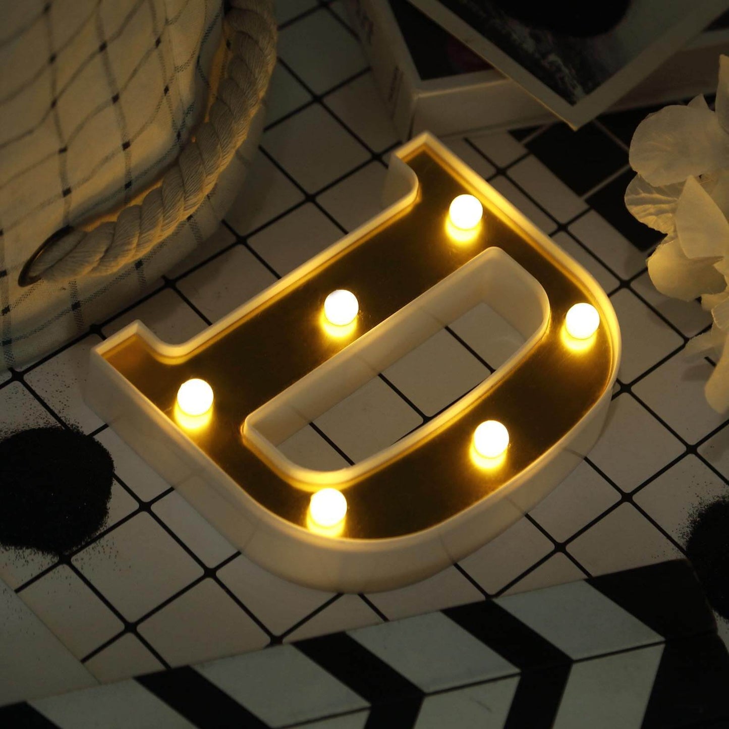 3D Marquee Letter "D" Warm White 6 LED Lights Gold - Chic Light-Up Decor for Events 6"