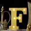 3D Marquee Letter "F" Warm White 5 LED Lights Gold - Chic Light-Up Decor for Events 6"