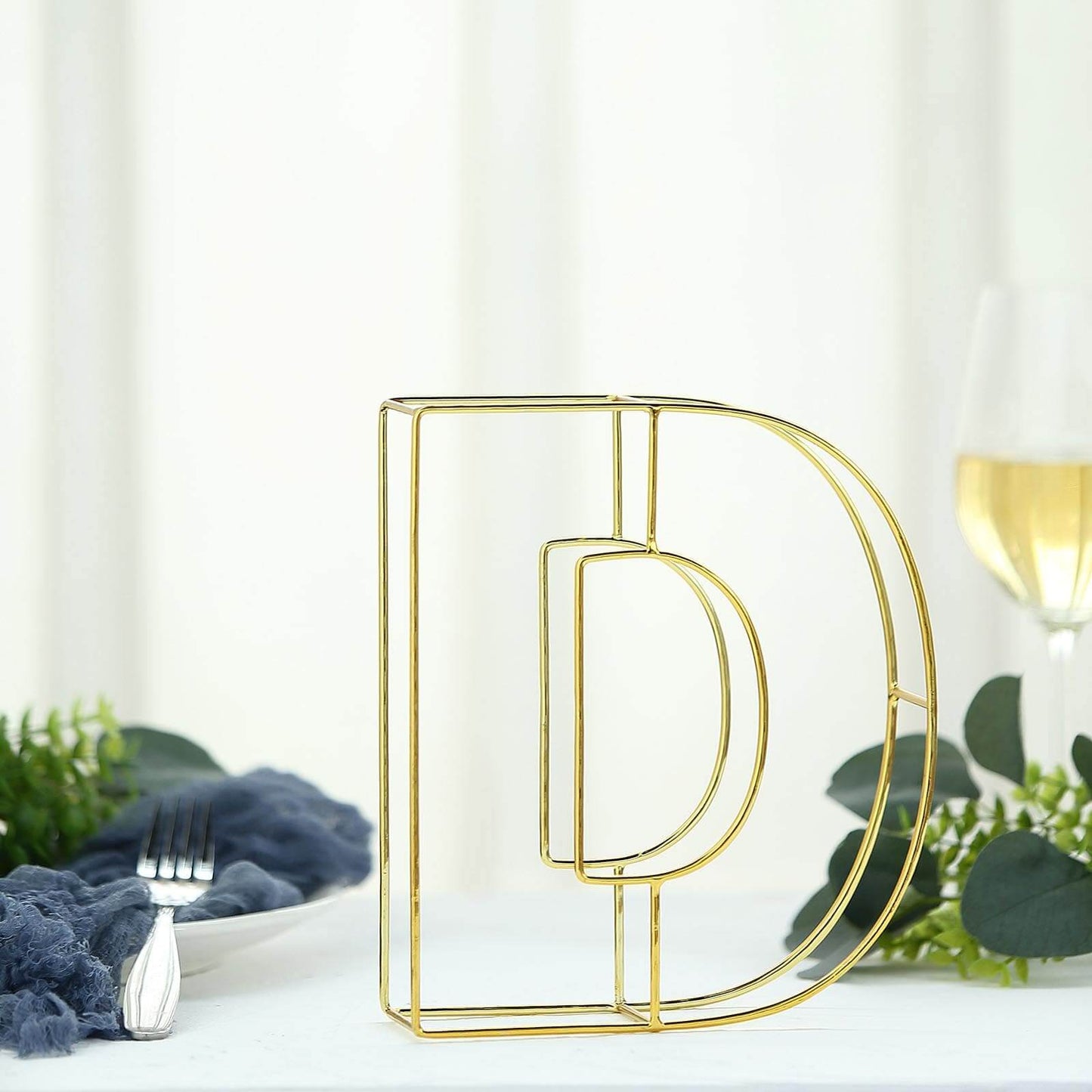 8" Tall Gold Freestanding 3D Decorative Wire Letter, Wedding Centerpiece - D