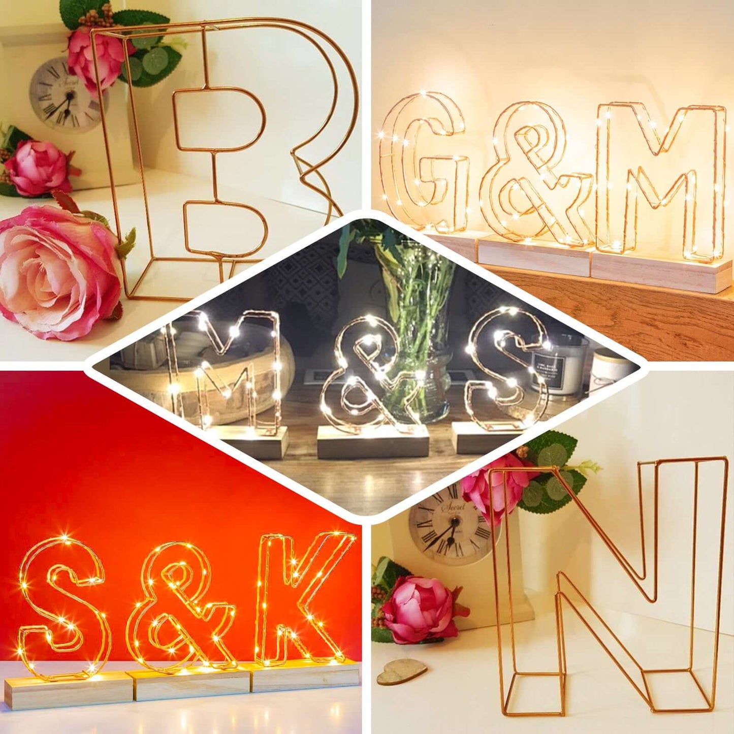 8" Tall Gold Freestanding 3D Decorative Wire Letter, Wedding Centerpiece - I