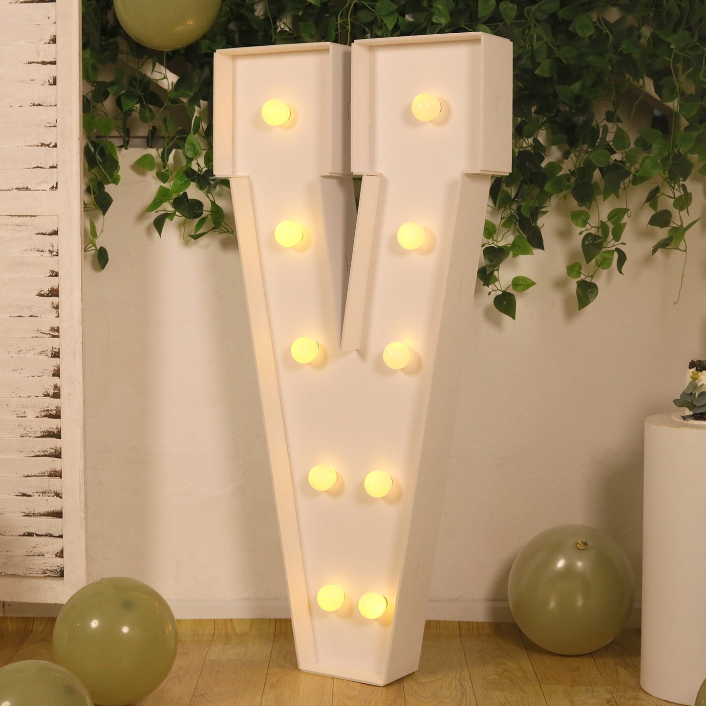 Giant LED Marquee Light Up Letter "V", White 4ft Pre-Cut Foam Board with 10 Warm White Battery Operated LEDs, Glue Gun and Sticks