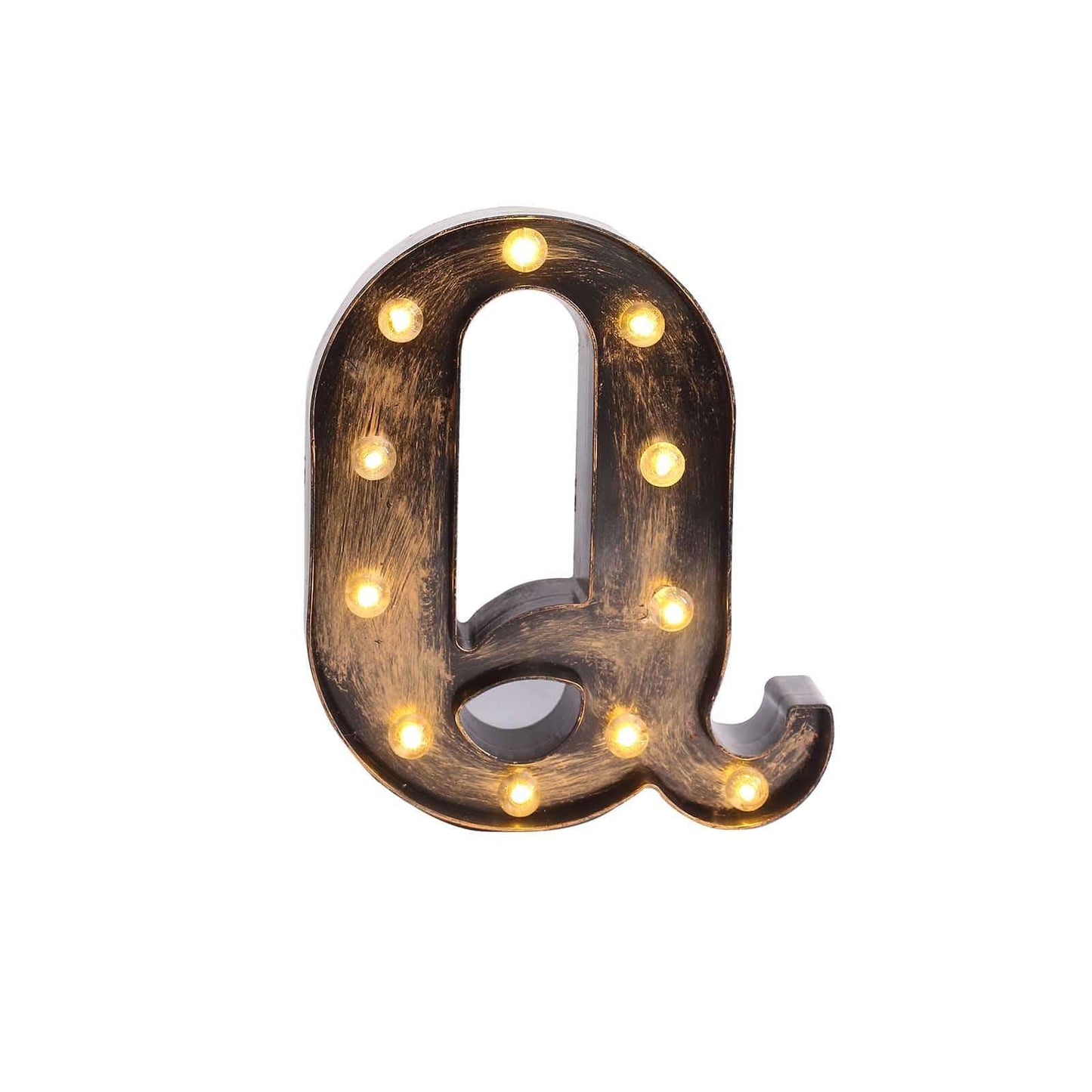 LED Marquee Letter "Q" Industrial Style Antique Black - Light-Up Alphabet Sign for Weddings & Displays 9"