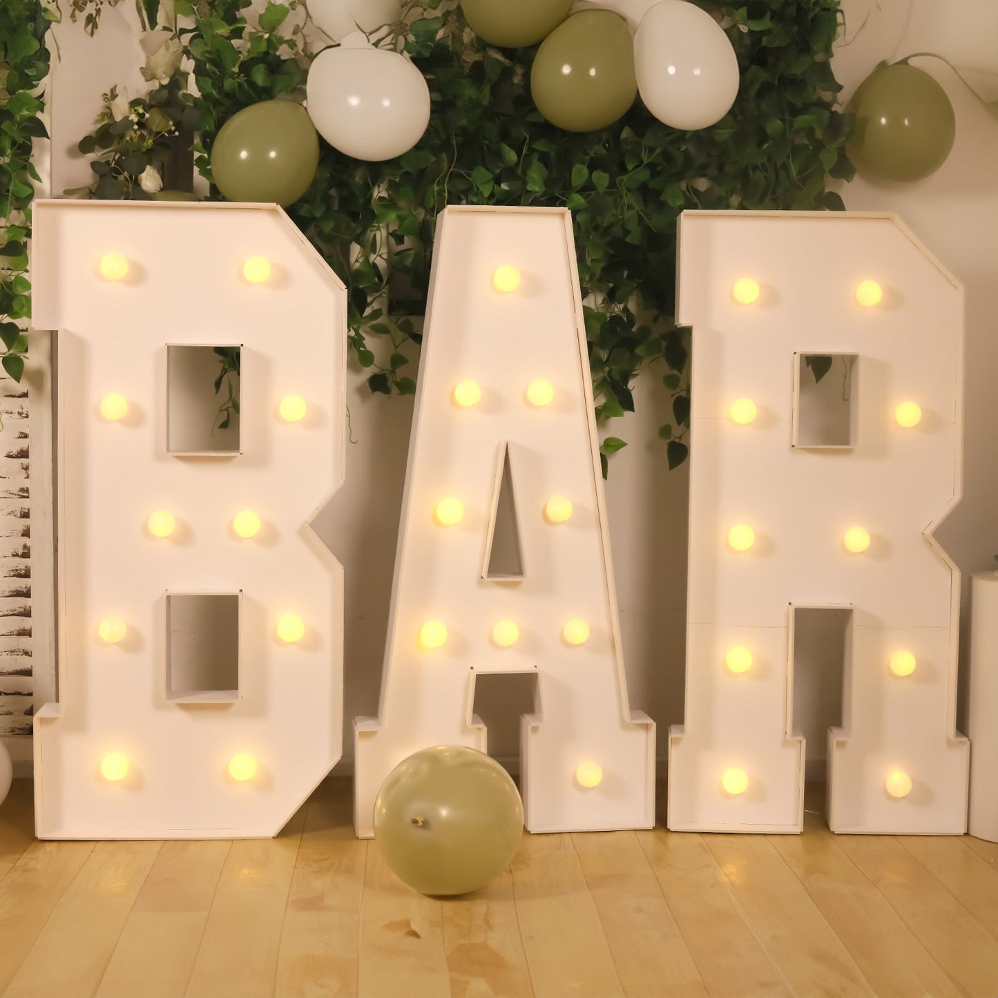 Giant LED Marquee Light Up Letter "B", White 4ft Pre-Cut Foam Board with 10 Warm White Battery Operated LEDs, Glue Gun and Sticks