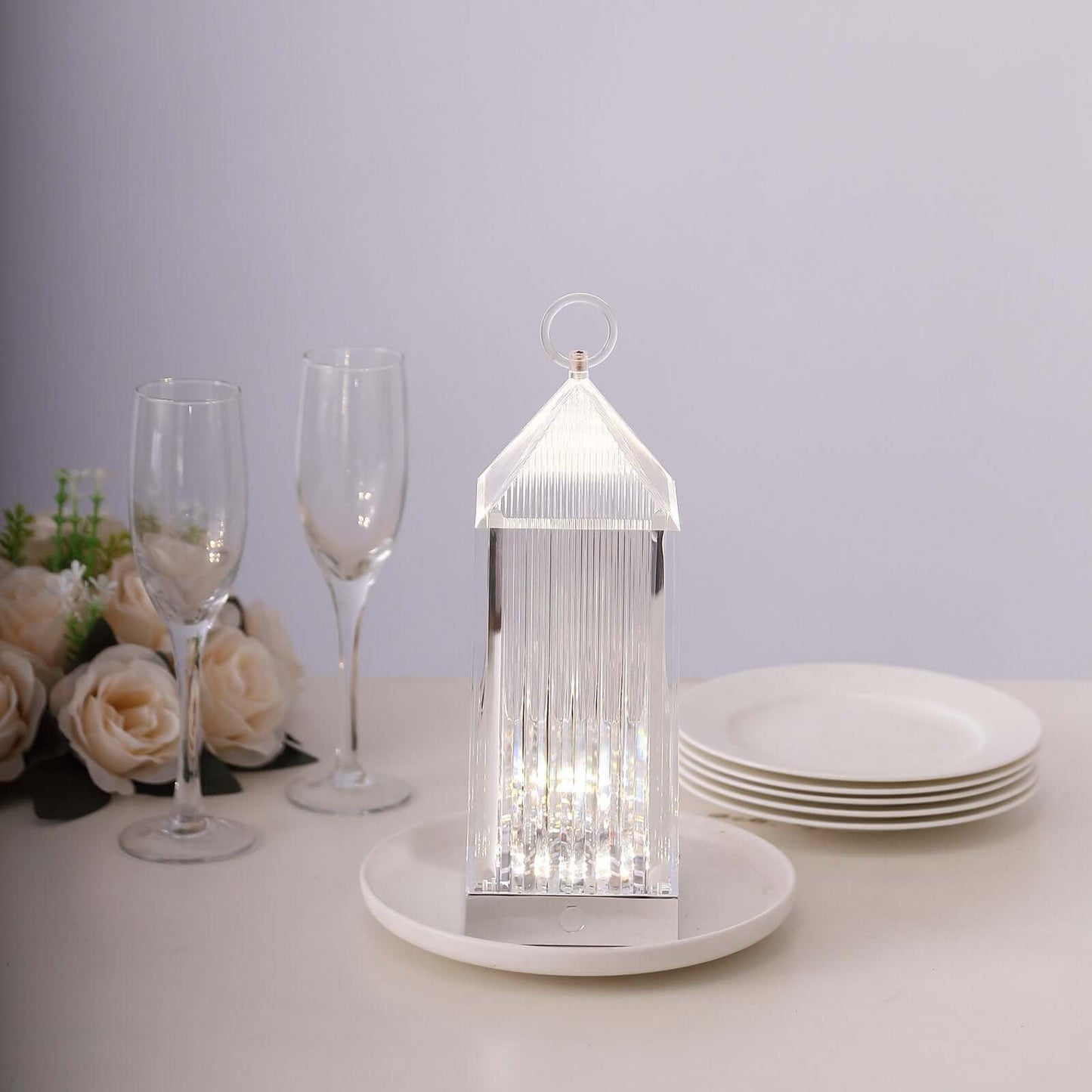 Acrylic LED Lantern Lamp Retro Lighthouse Design Rechargeable - Touch Control Crystal Decorative Night Light 11"