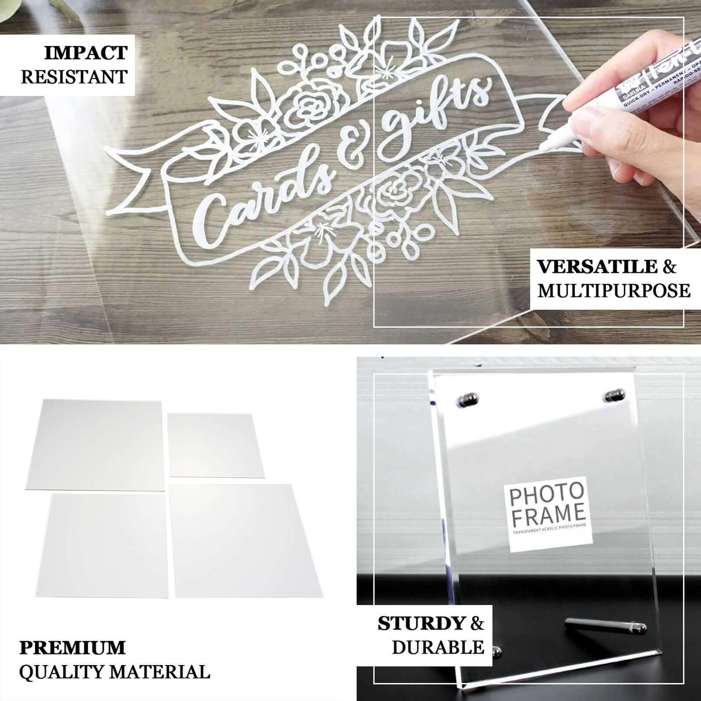 2-Pack Acrylic Plexiglass Sheets Top Plates Clear Square - Protective Film Coating 14" 3mm Thick
