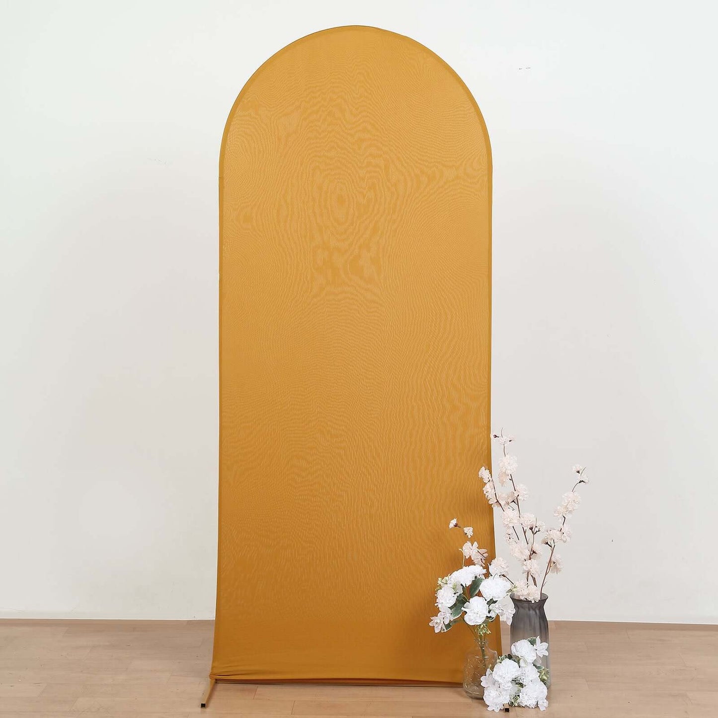 6ft Matte Gold Spandex Fitted Chiara Backdrop Stand Cover For Round Top Wedding Arch