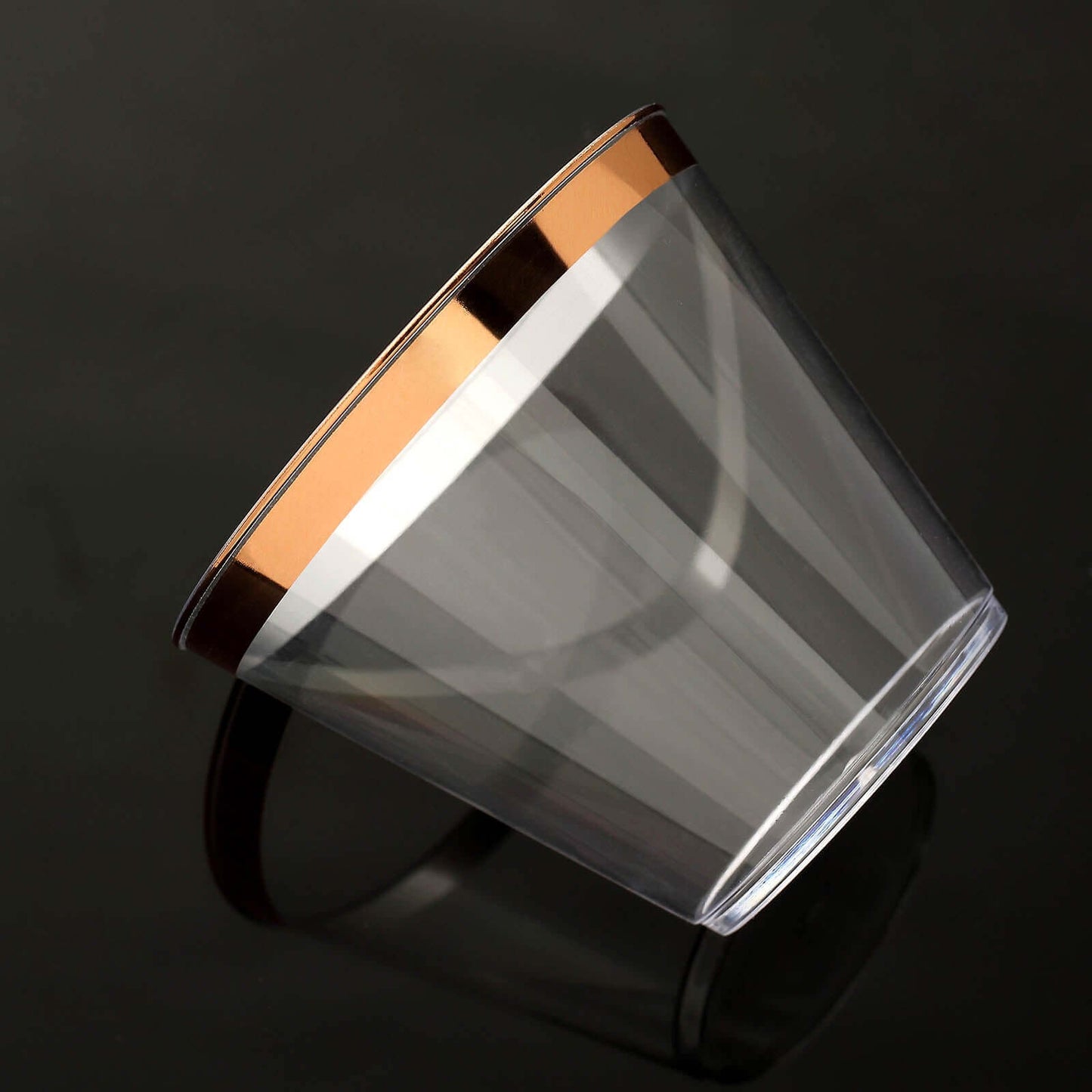 12-Pack Plastic Party Squat Cups Clear with Rose Gold Rim - Stylish Disposable Tumblers for Banquets & Special Occasions 10oz