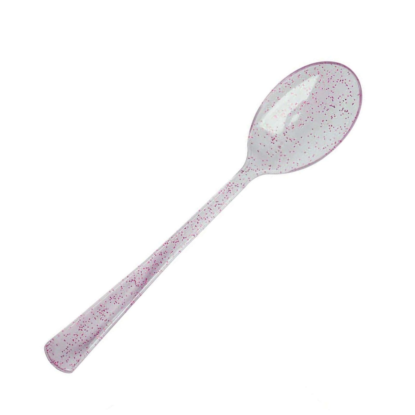25-Pack Plastic Spoons Transparent Blush Glitter Classic Heavy Duty - Decorative Disposable Tableware 7"