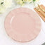 10-Pack Plastic 11" Round Dinner Plates in Blush Ruffled Rim with Gold Edging - Sturdy Disposable Dinnerware