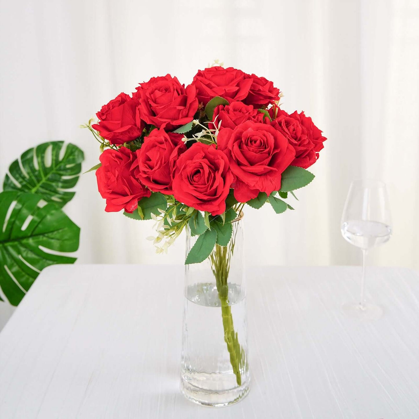 2 Bushes 18" Real Touch Red Artificial Rose Flower Bouquet, Silk Long Stem Flower Arrangements