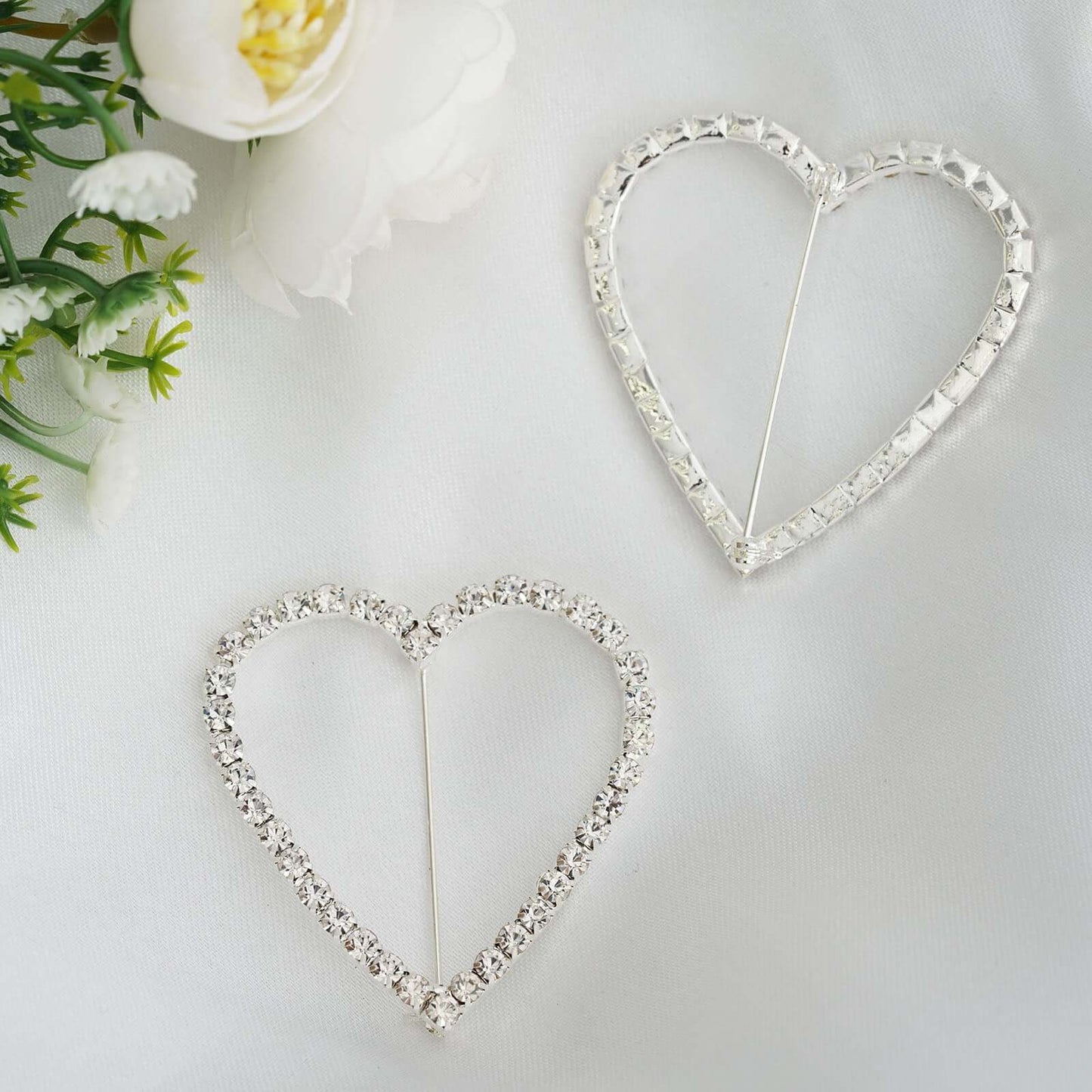 Rhinestone Chair Sash Band Buckle Silver 2" Heart Metal - Glittering Diamond Accent