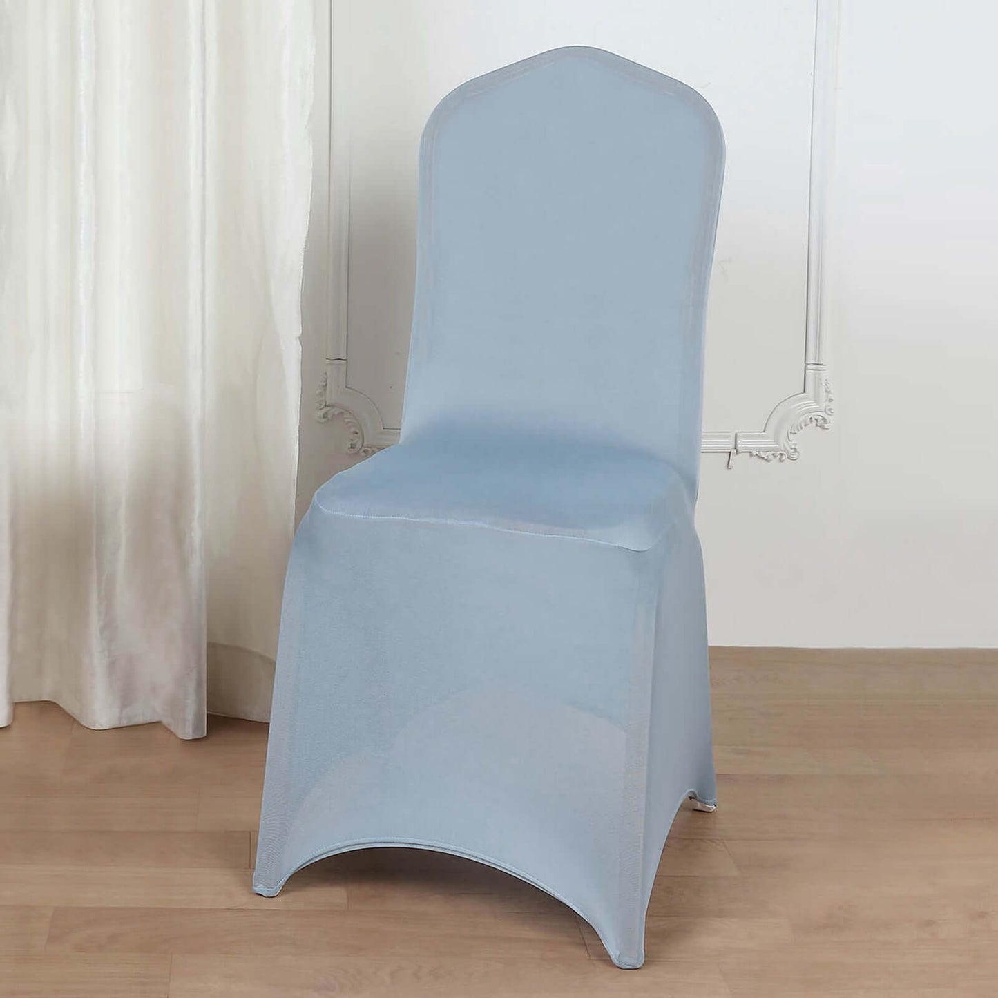 Spandex Chair Cover for Banquet Chairs Dusty Blue - Stretch 160GSM Fabric with Slip-On Slipcover