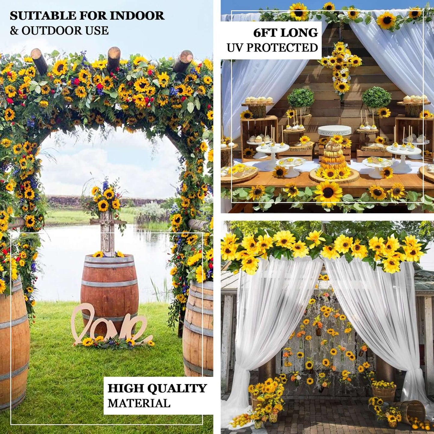 6.5ft Artificial Silk Sunflower Table Garland, Flower Vine Chain