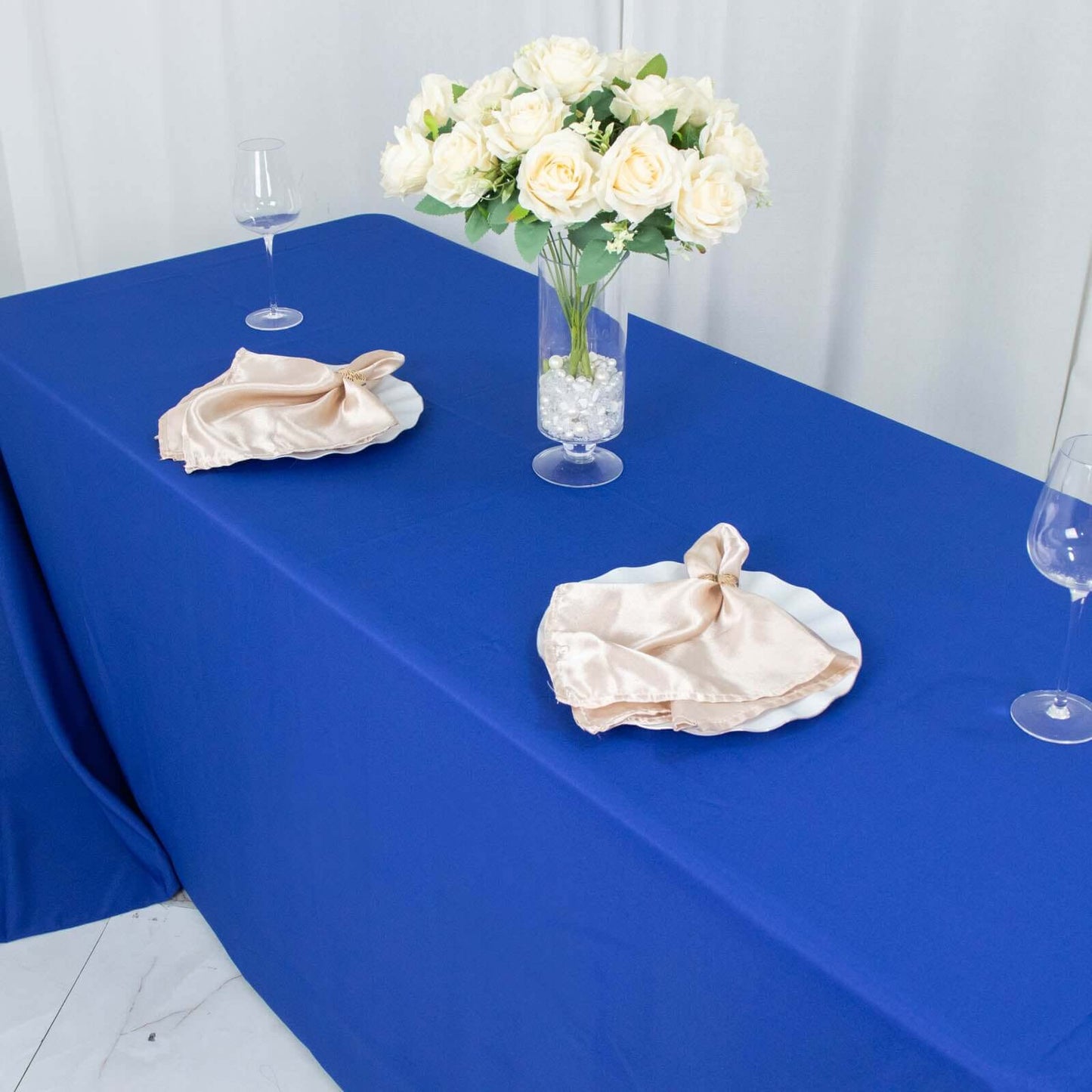 Premium Polyester 90"x132" Rectangle Tablecloth Royal Blue - Seamless 220GSM Stain-Resistant Table Cover