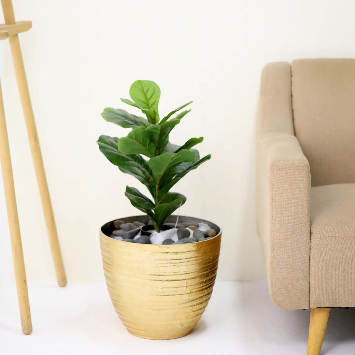 12" Metallic Gold Textured Finish Large Indoor Flower Plant Pot, Decorative Indoor Outdoor Planter