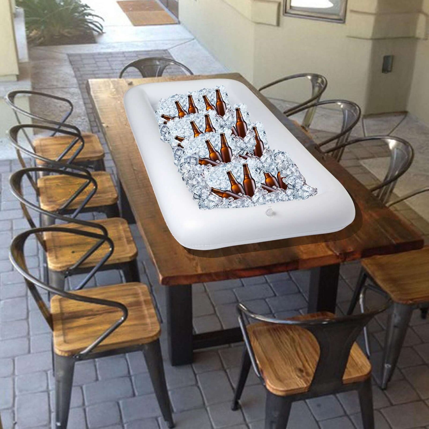 2-Pack Inflatable Ice Coolers with Drain Plug - Buffet Serving Bars for Pool Parties and BBQs 50"x24"