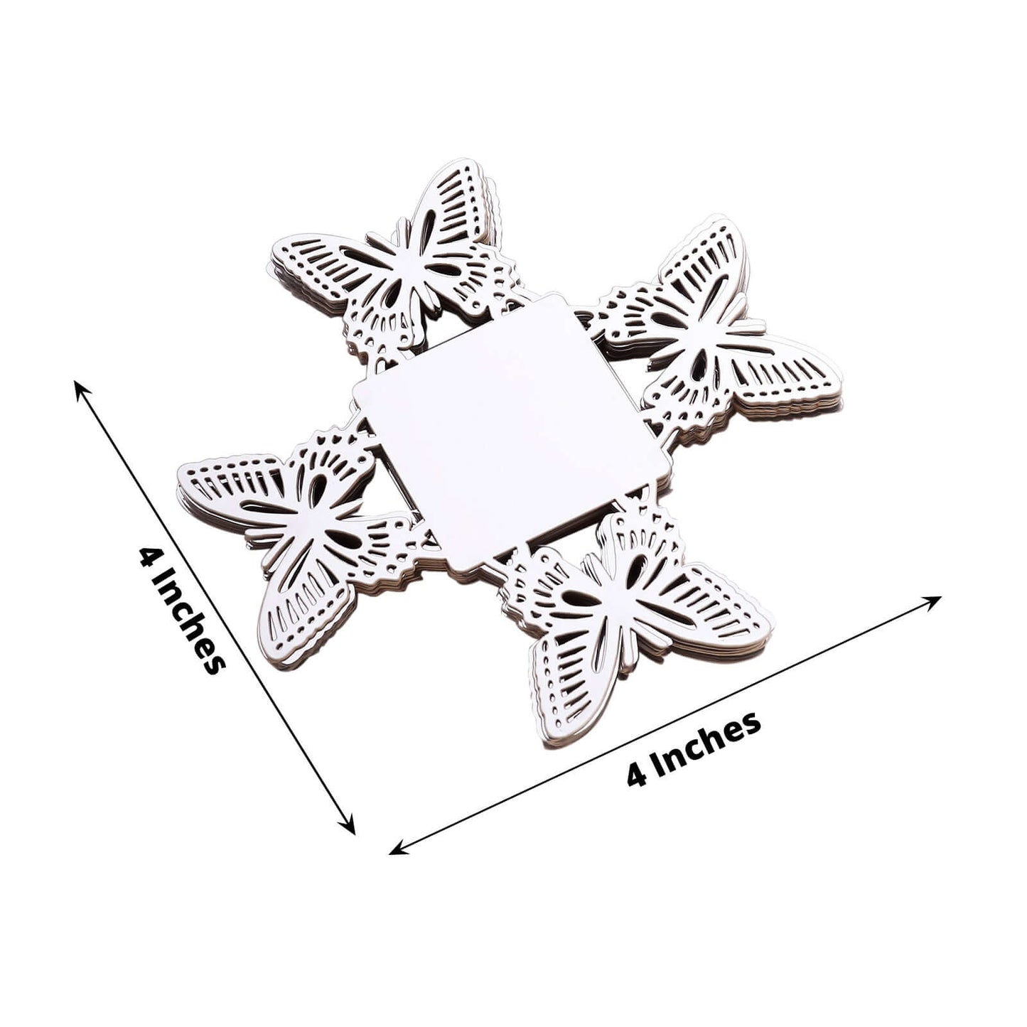 50-Pack Mini Paper Truffle Cup Liners Butterfly Square Design Metallic Silver - 225GSM Cupcake Tray Wrappers 4"