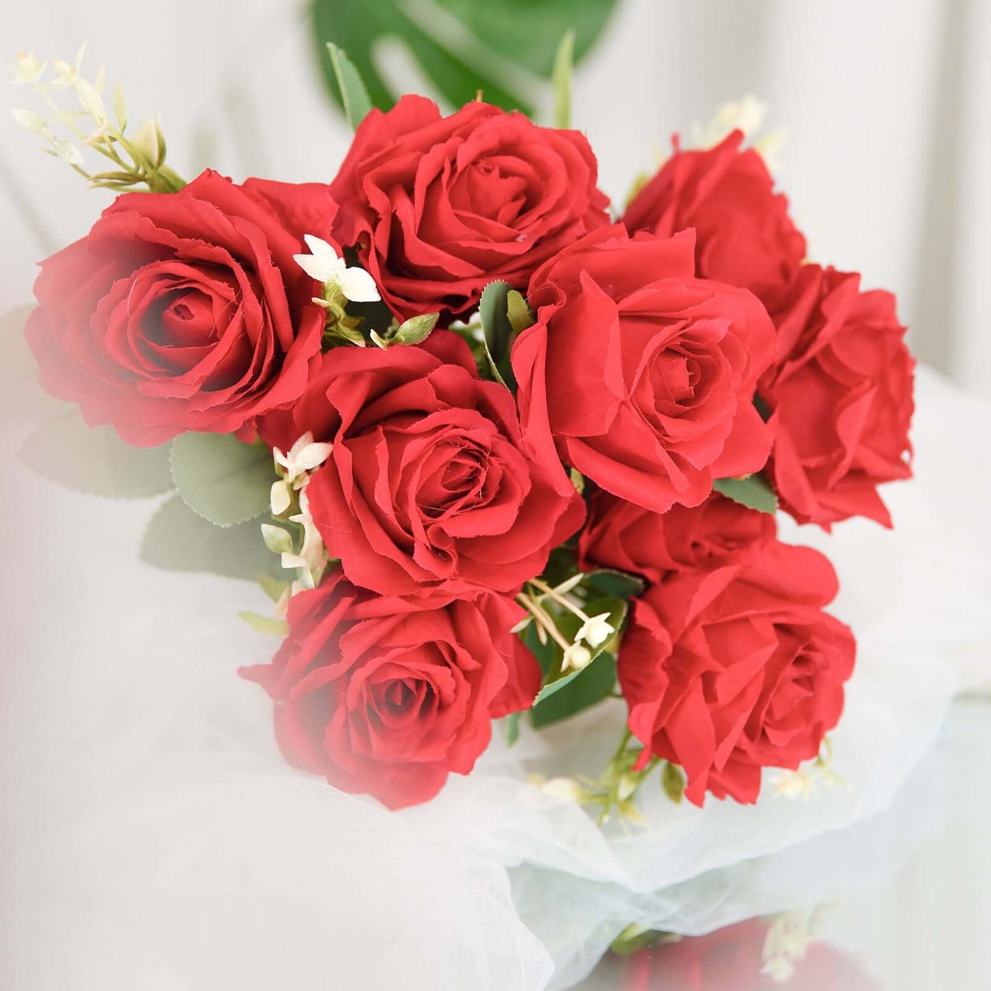 2 Bushes 18" Real Touch Red Artificial Rose Flower Bouquet, Silk Long Stem Flower Arrangements